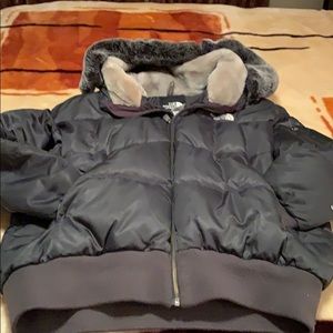 Gray waist length North face coat